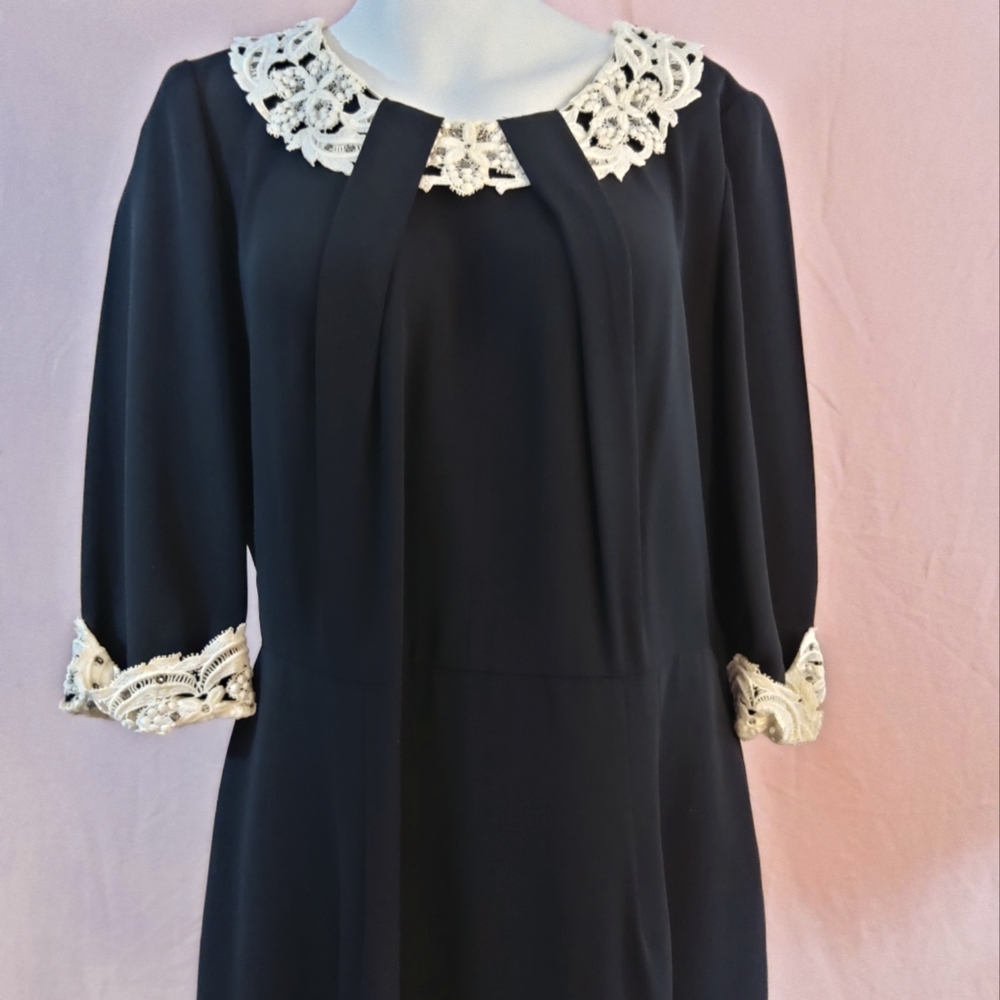 40's Pickwick Fashions Black Crepe Dress Lace Trim